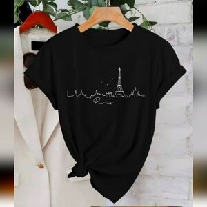 New! Paris Parisian Themed T-Shirt Black Script Medium T Shirt ONly!